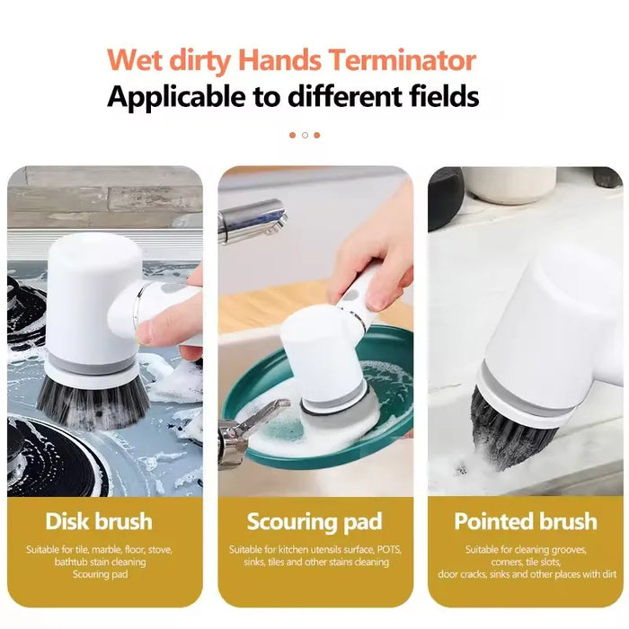 Rechargeable Electric Spin Scrubber With 6 Brush Heads For Cleaning Bathrooms Kitchens And Floors