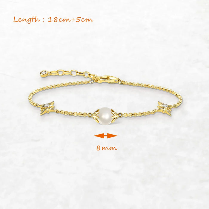 925 Sterling Silver Gold Star Pearl Bracelet Boho Jewelry For Women