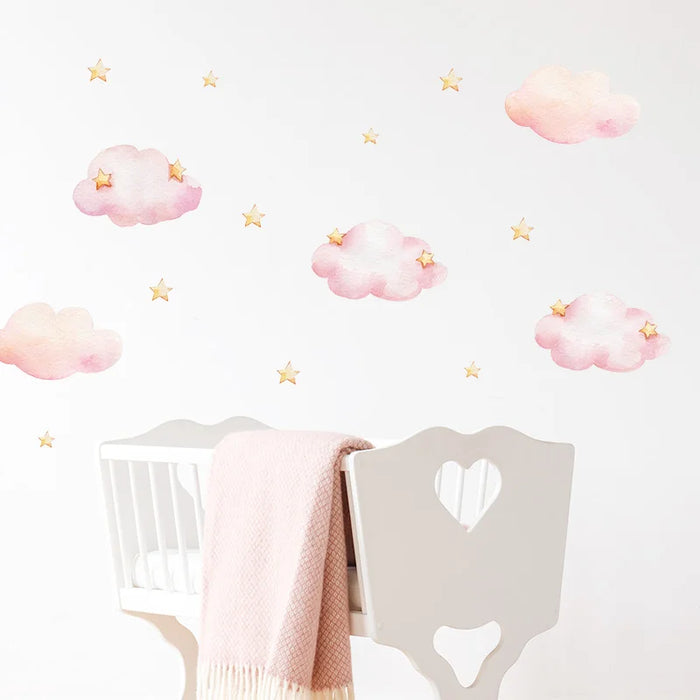 5Pcs Pink Clouds Stars Wall Stickers For Baby Nursery Decoration