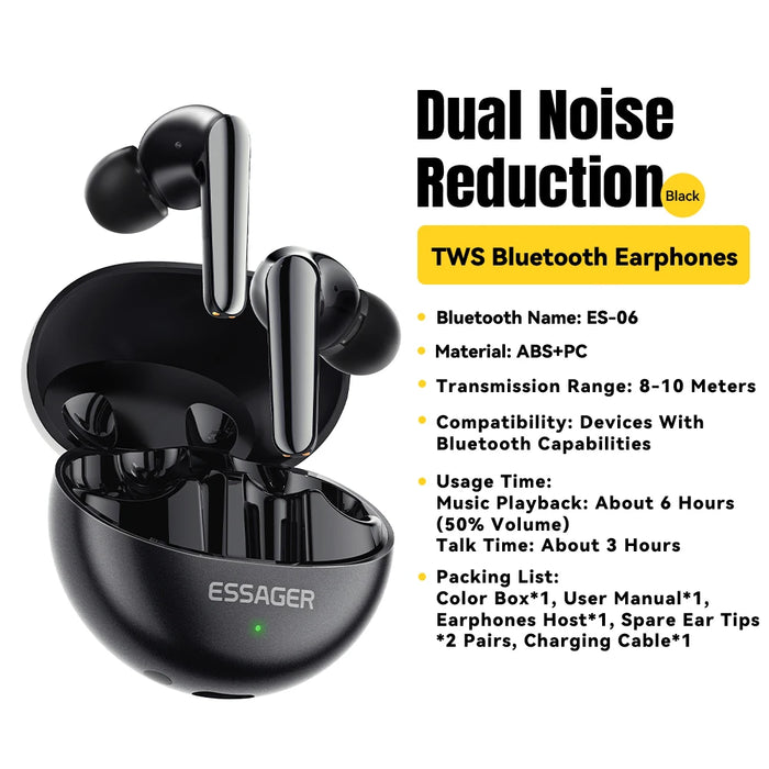 Wireless Bluetooth5.3 Headset Dual Noise Cancellation Touch Control Earbuds With Microphone Hifi Stereo Sound Headphones