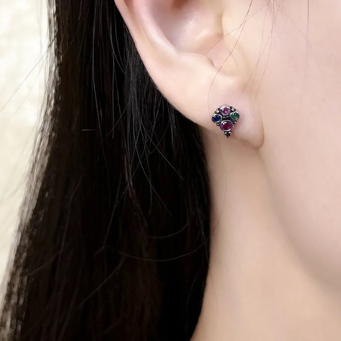 925 Sterling Silver Colourful Stones Stud Earrings