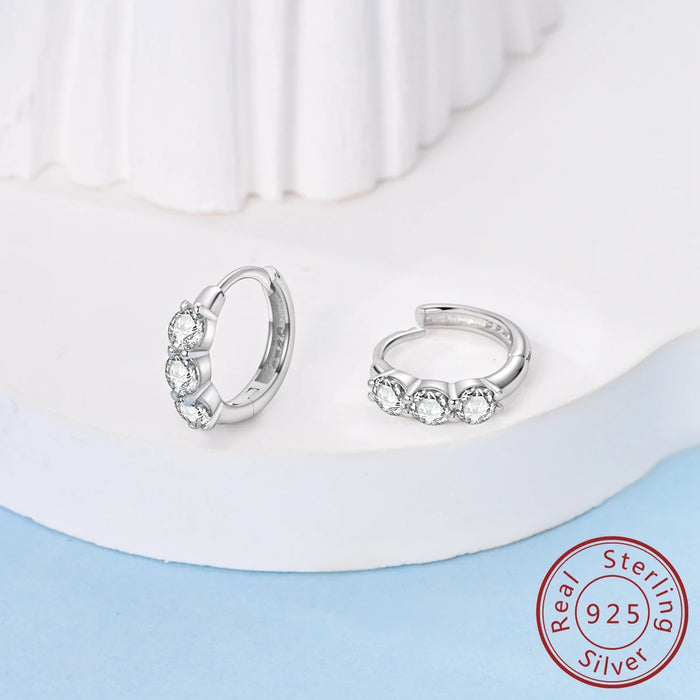 925 Sterling Silver Round Zirconia Hoop Earrings For Women Fine Jewelry