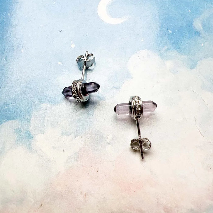 925 Sterling Silver Hexagon Stone Stud Earrings