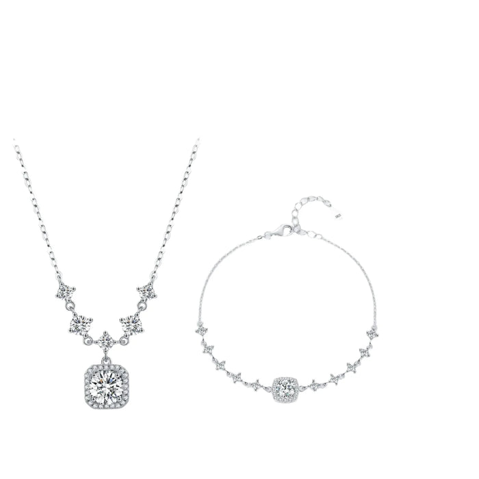 925 Sterling Silver Luxury Geometric Moissanite Necklace & Bracelet Set