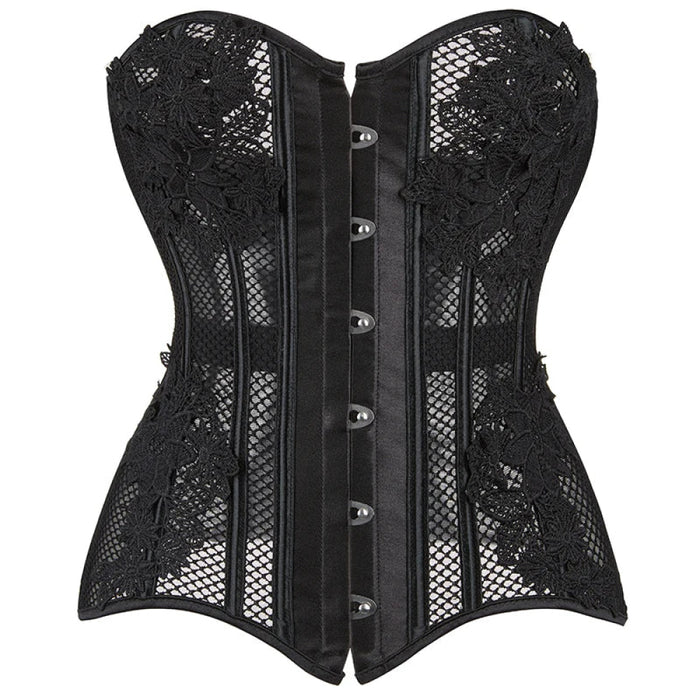 Women 16 Plastic Lace Up Boned Mesh Net Corset Slimming Hourglass Body Shaper S-6Xl