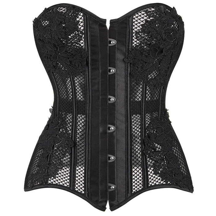Women 16 Plastic Lace Up Boned Mesh Net Corset Slimming Hourglass Body Shaper S-6Xl
