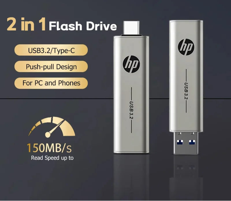 HP 2 In 1 Otg Usb3.2 Flash Drive 64gb / 128gb / 256gb For Pc Phone Mini Pc