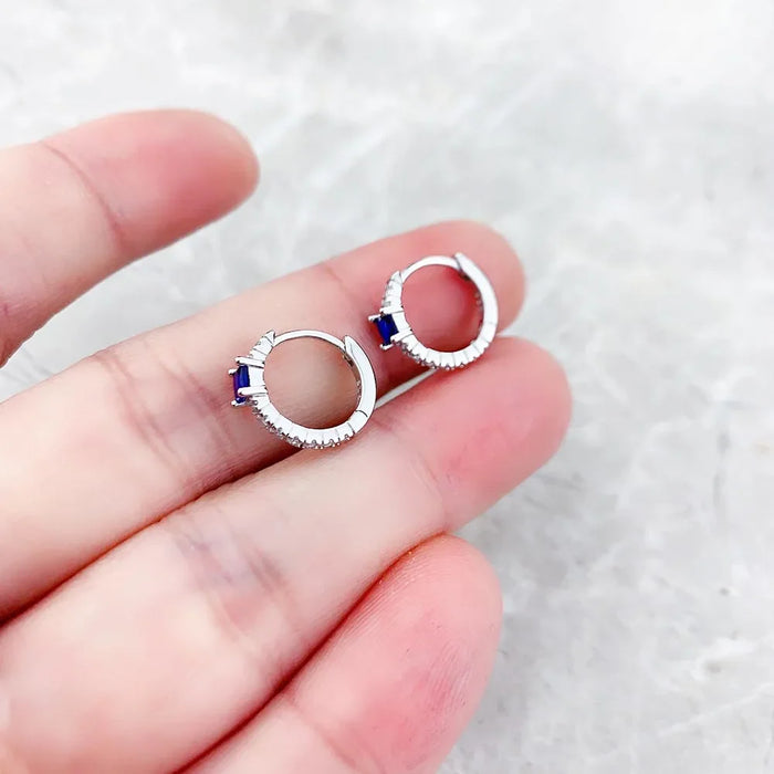 925 Sterling Silver Blue Stone Timeless Creole Hoop Earrings Europe Glam Fine Jewelry For Women