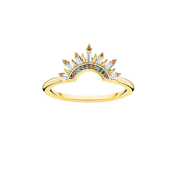 925 Sterling Silver Boho Sun Beams Ring Gold Plated Colourful European Fine Jewelry For Women