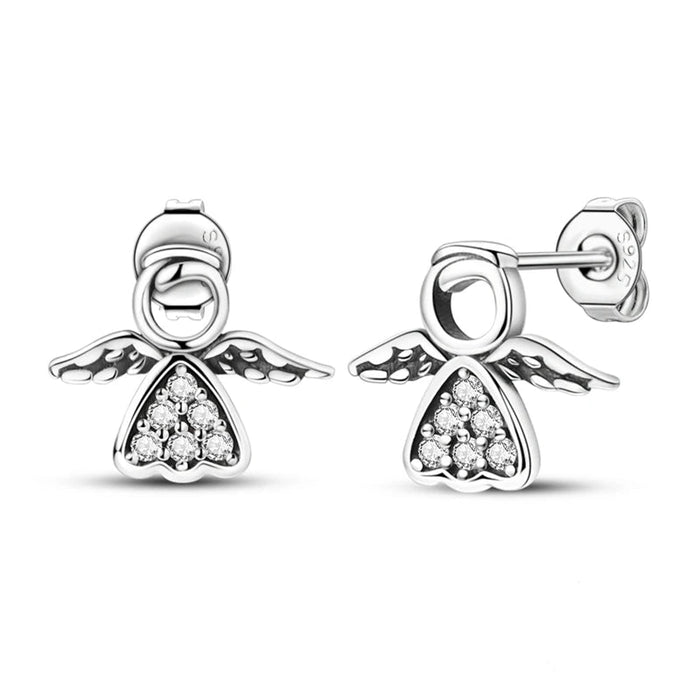 925 Sterling Silver Sparkling Angel Earrings Studs For Women