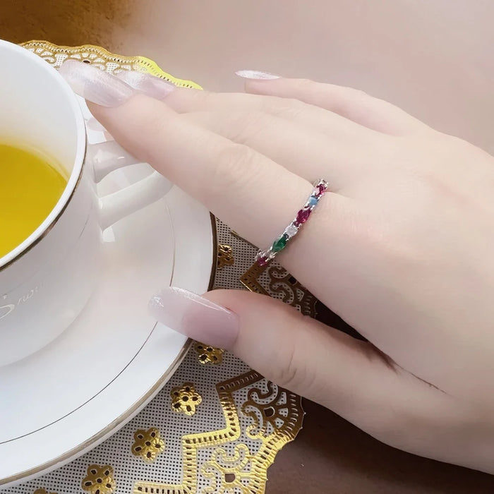 925 Sterling Silver Colourful Stones Royal Ring Europe Style Bridal Set