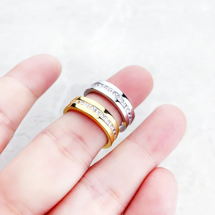 925 Sterling Silver Dazzling Zircon Band Ring Fine Jewelry For Women Elegant European Style