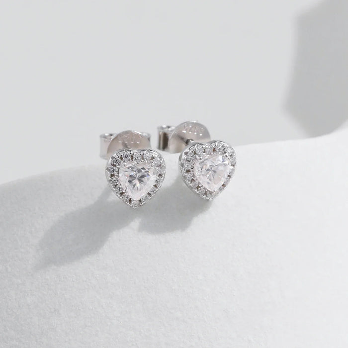 925 Sterling Silver Diamond Hearts Stud Earringslab Created
