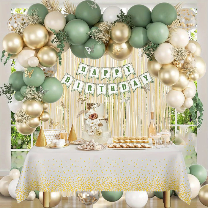 118Pcs Sage Green Decoration Set Gold Rain Curtain Suitable For Engagement Proposal Birthday Mother'S Day Anniversary Decoration