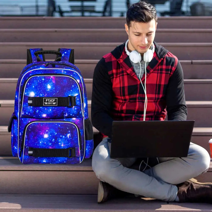 3 Piece Galaxy Backpack Set For Teens 17 Inch Laptop Water Resistant With Lunch Box