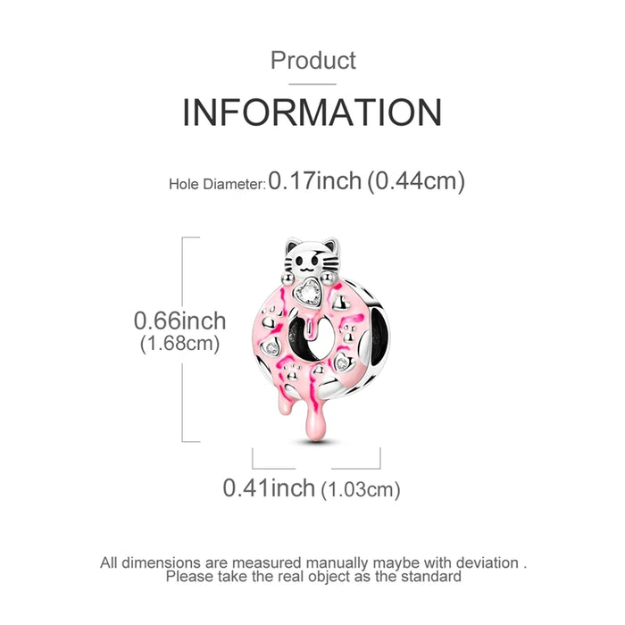 925 Sterling Silver Doughnut & Cat Bead Charms Fits Bracelet Diy Gift For Women