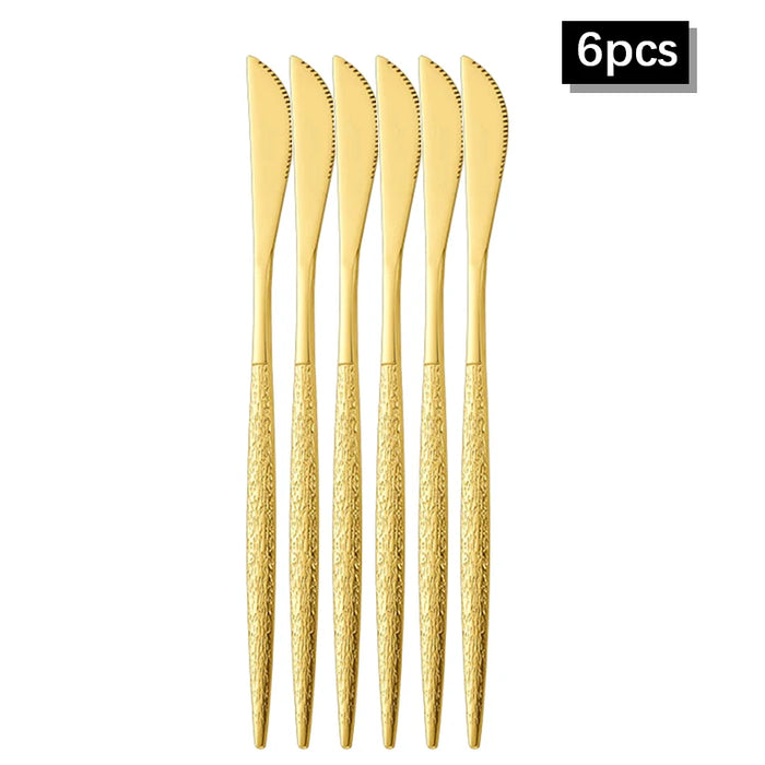 30 Piece Gold Hammered Stainless Steel Cutlery Set Dishwasher Safe