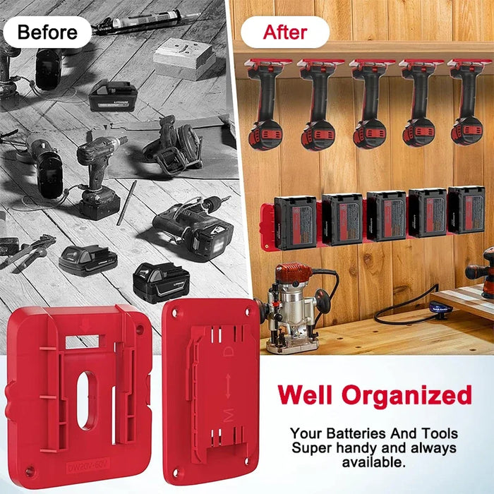 5 / 10 Pack Universal Battery Storage Rack For 14.4V And 18V Li Ion Batteries Wall Mount Tool Bracket For Dewalt Makita And Milwaukee Compatible Batteries