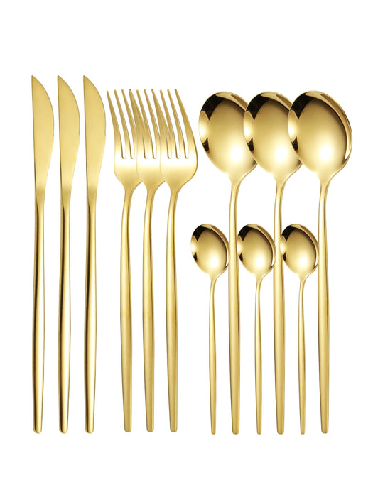 12 Piece Stainless Steel Cutlery Set With Steak Knives And Dessert Spoons