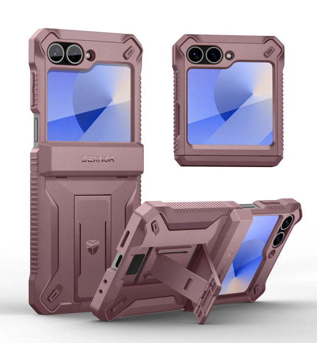 For Samsung Galaxy Z Flip 6 Hinge Protection Dual Layer Rugged Shockproof Full-Body Protective Case With Kickstand