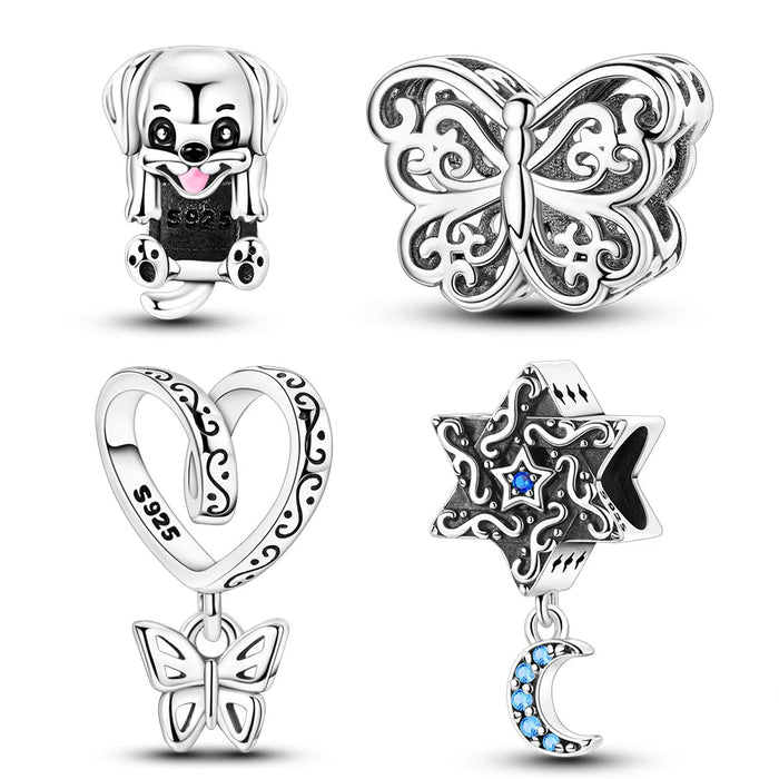 925 Sterling Silver Butterfly Dog Charm Fits Bracelets & Necklaces Diy Gift For Women