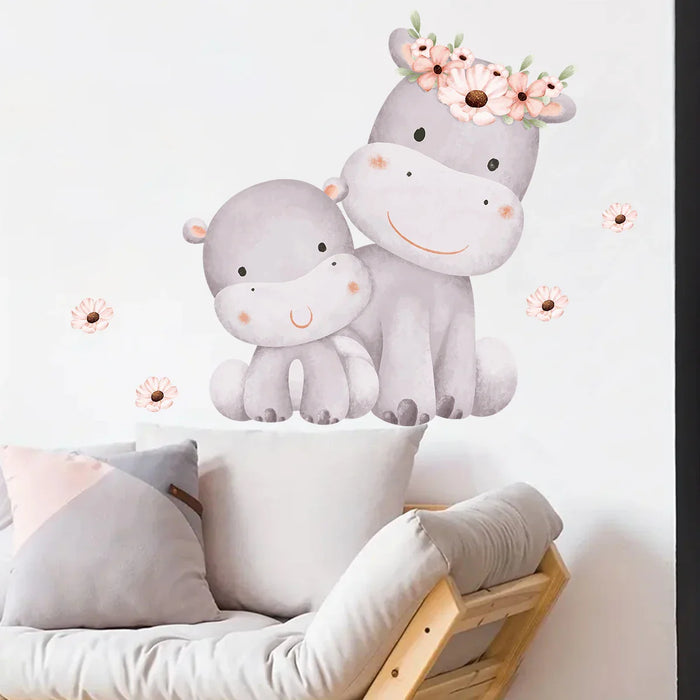 Adorable Hippo Wall Stickers For Kids Room Decor