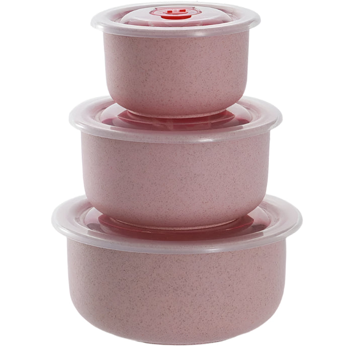 3 Piece Wheat Straw Fresh Keeping Bowl Set With Lid Microwaveable & Bpa Free