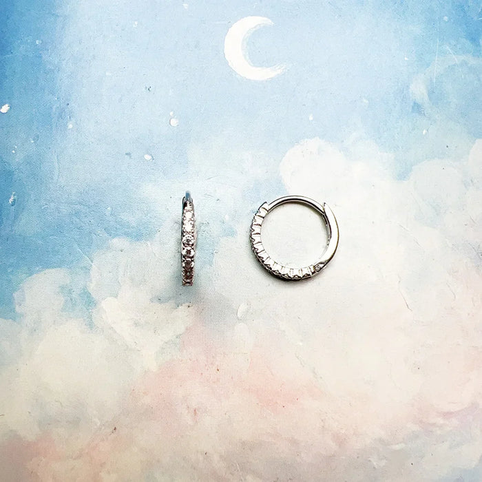 925 Sterling Silver 14Mm White Stone Creole Hoop Earrings Europe Glam Fine Jewelry For Women Classic