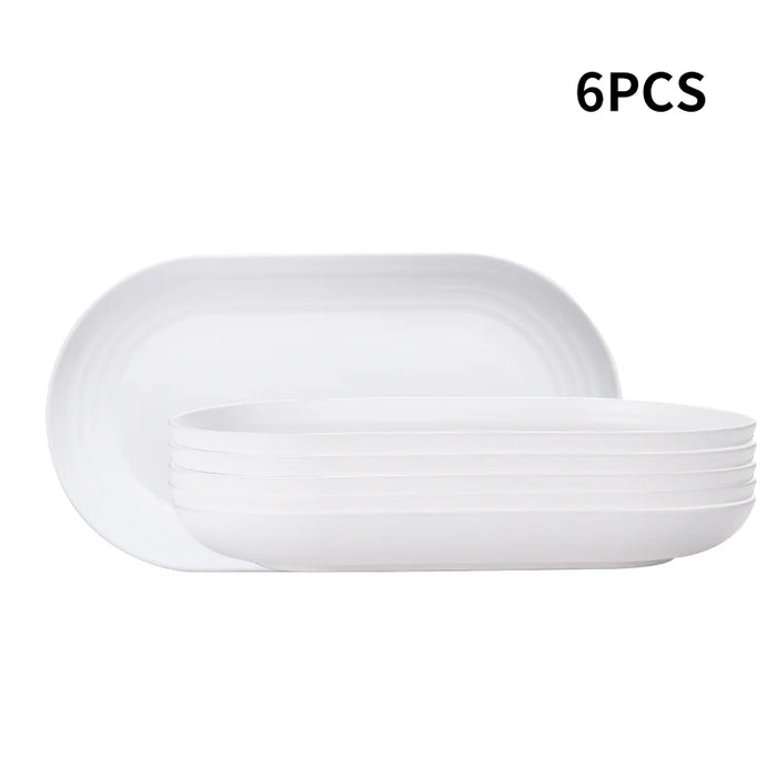 2 / 4 / 6 Piece Reusable Pp Oval Plates For Family Kitchen Picnics