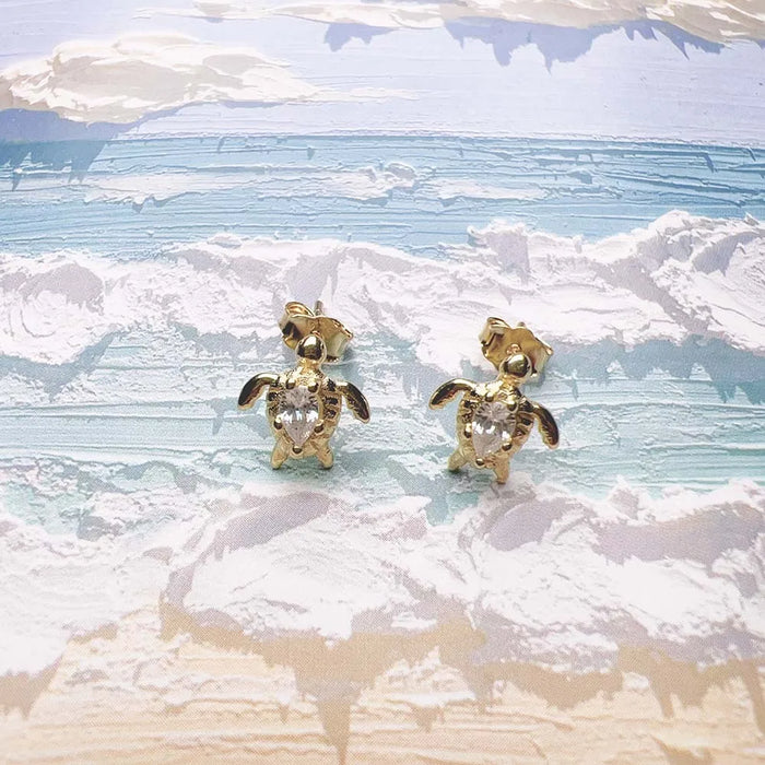 925 Sterling Silver Golden Turtle Ear Studs Trendy Gift