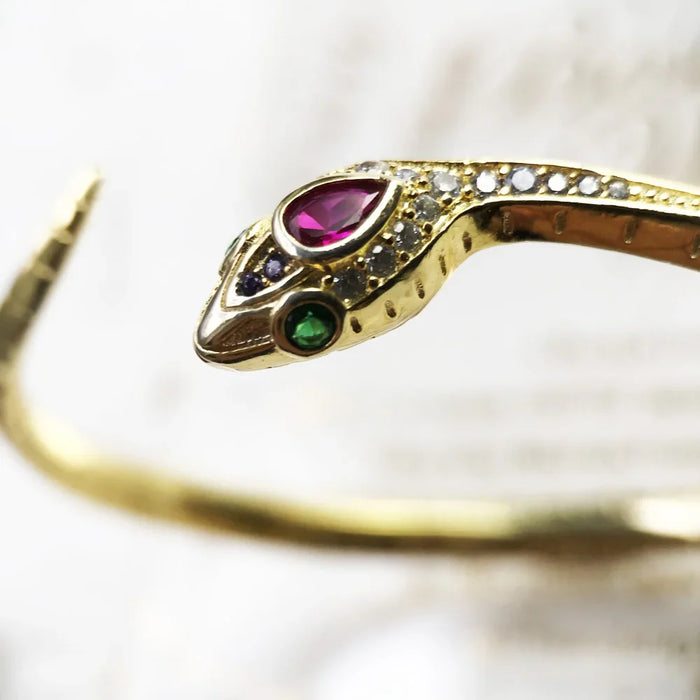 925 Sterling Silver Boho Golden Snake Bangle Chic Women Jewelry