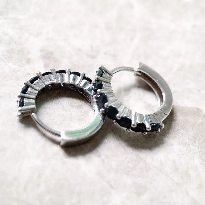 925 Sterling Silver Stylish Creole Hinged Hoop Earrings With Black Cz For Women