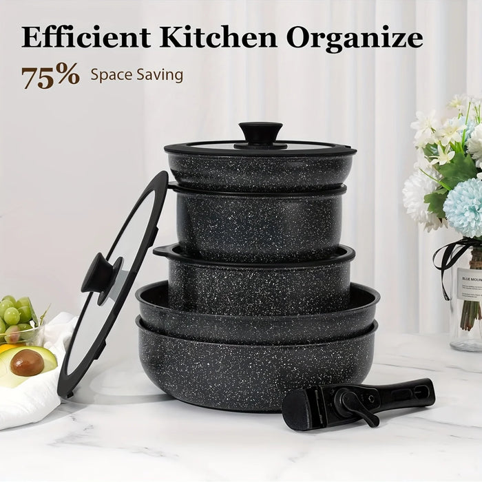 15 Piece Nonstick Cookware Set With Detachable Handles