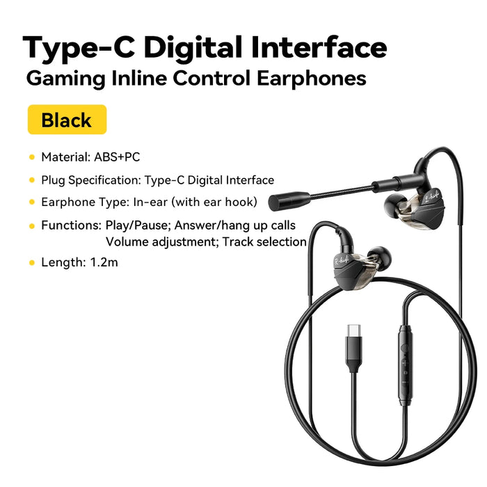 Game Wired Headphones Hifi Bass In-Ear Usb Type C 3.5Mm With Wire Controlled With Microphone Noise Reduction Headphones
