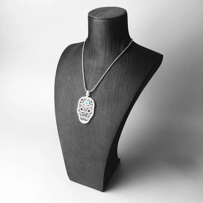 925 Sterling Silver Blue Stone Skull Mask Pendant Rebel Street Jewelry For Men & Women