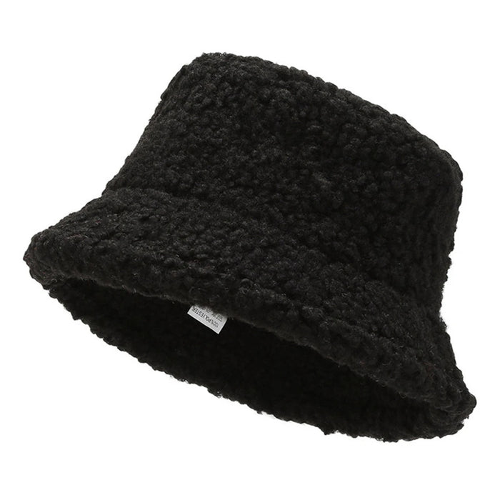 Solid Color Lambhair Bucket Hat Warm & Stylish Fishermen Cap