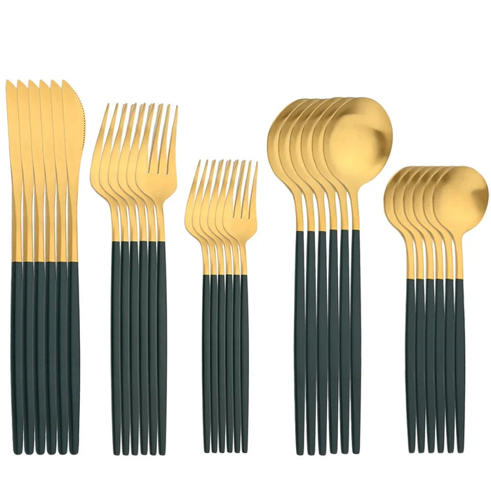 30 Piece Stainless Steel Flatware Set For Western Dining Gold Matte Finish