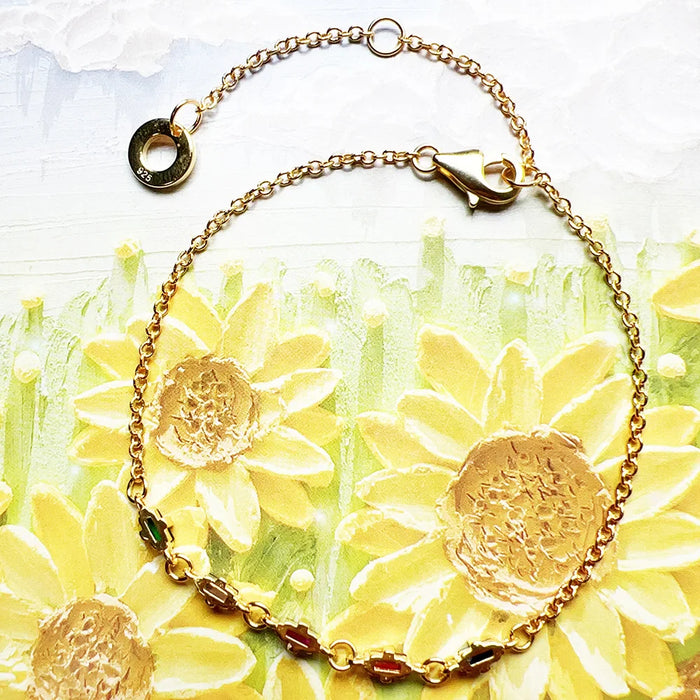 925 Sterling Silver Rainbow Stone Golden Bracelet Boho Jewelry For Women