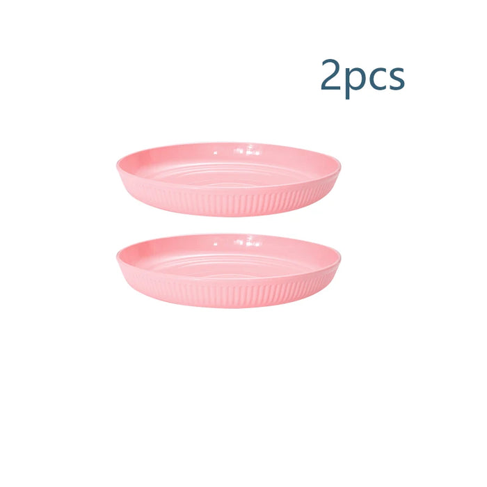 2 / 4 / 6 Piece Reusable Pink Striped Dining Table Plates