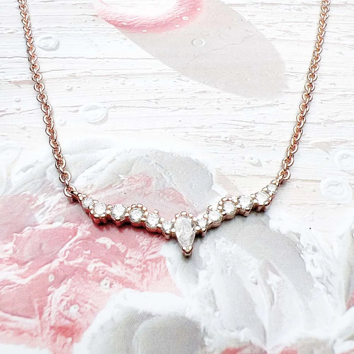 925 Sterling Silver Rose Gold Ice Crystal Necklace Fashion Jewelry For Women