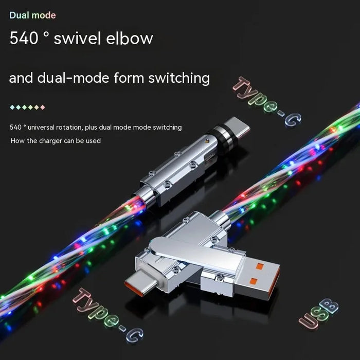 3A 2 In 1 Type C Cable 540 Degree Led Fast Charger