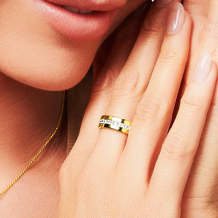 925 Sterling Silver Dazzling Zircon Band Ring Fine Jewelry For Women Elegant European Style