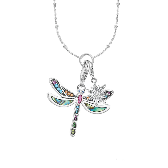 925 Sterling Silver Dragonfly & Sun Charm Necklace Boho Jewelry For Women / Girl