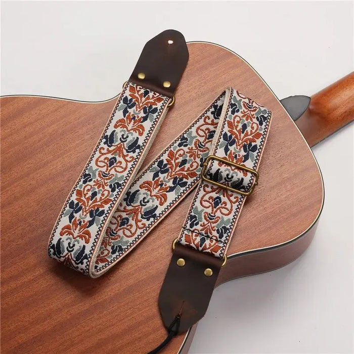 Vintage Floral Embroidered Guitar Strap Adjustable & Soft