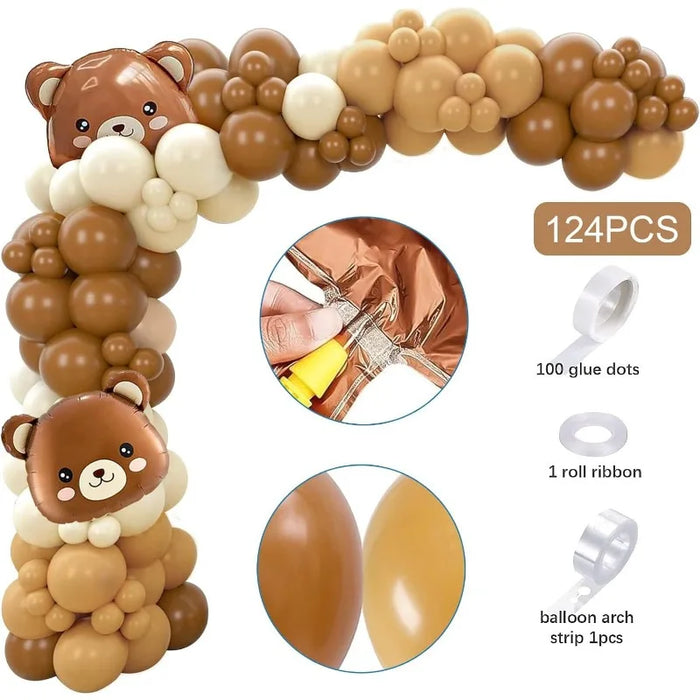 125Pcs Brown Teddy Bear Balloon Garland Arch Kit Bear Balloon Perfect For Birthday Parties Theme Parties And Prom Decorations