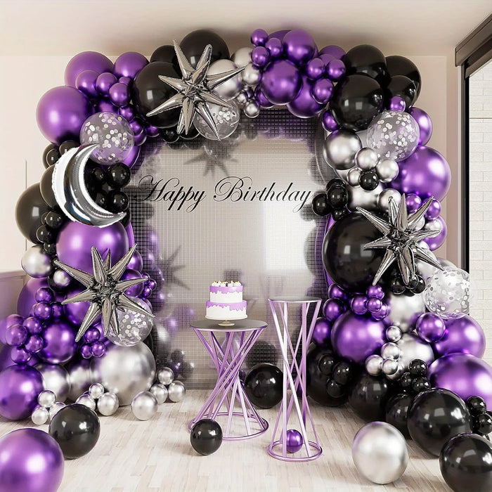 154Pcs Metal Purple Balloon Arch Kit Silver Moon Balloon Birthday Party Anniversary Engagement Graduation Ceremony Decoration