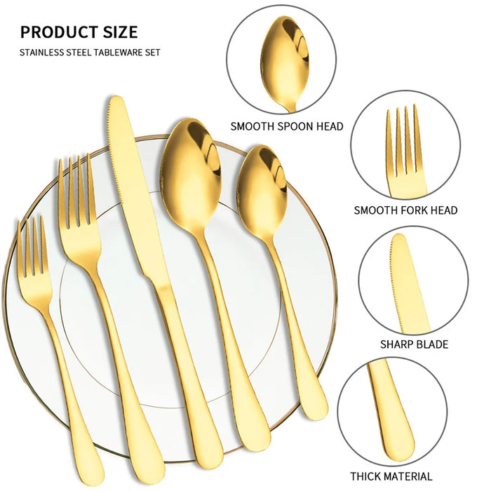 6 / 30 Piece Golden Stainless Steel Tableware Set For Hotels