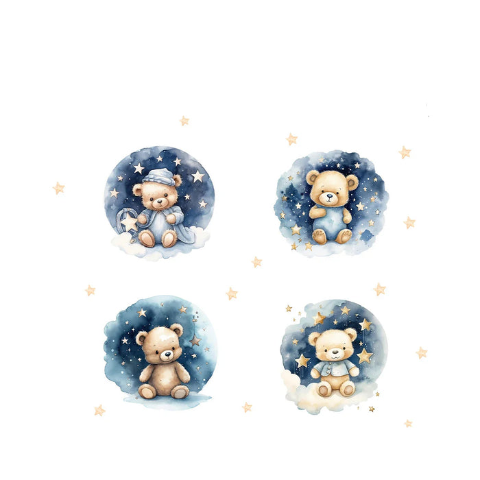 4 Piece Sleepy Bear Wall Decals For Kids Room Decor
