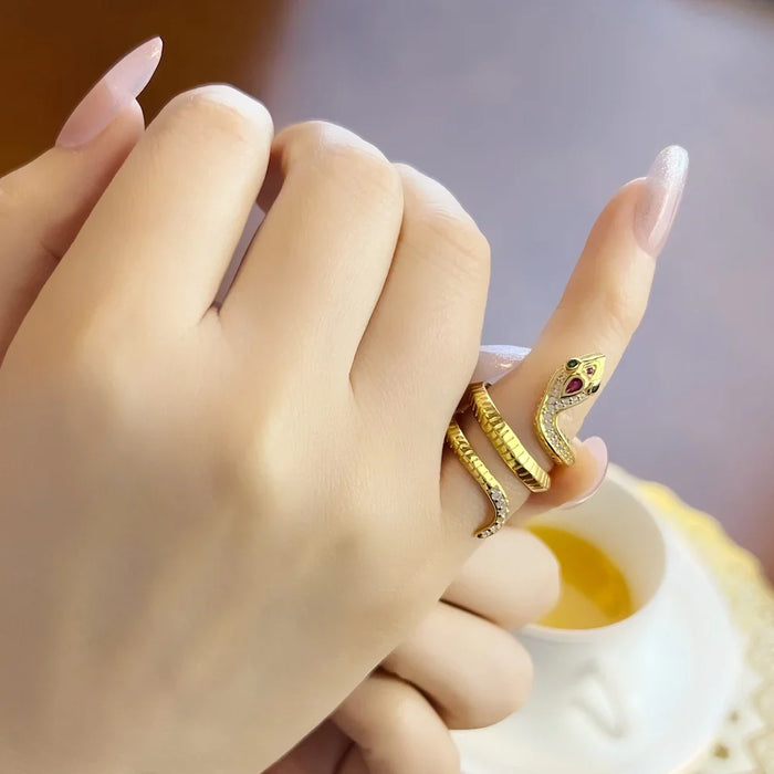 925 Sterling Silver Boho Golden Snake Ring Fine Jewelry For Women
