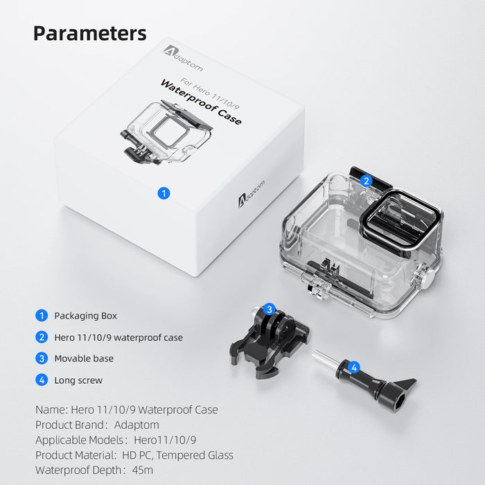 Waterproof Case For Gopro Hero 12 / 11 / 10 / 9 45M Diving Housing Cover With Tempered Glass Lens
